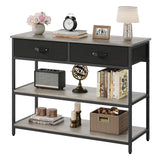 Garvee Entryway Table with 2 Drawers, 3 Tier Console Table with Storage Shelves, Industrial Display Shelf Sofa Table for Living Room, Couch, Hallway, Foyer-Rustic Brown - Rustic Brown
