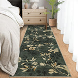 Garvee 2x6 Washable Kitchen Rugs Green Runner Rug for Hallway Non Slip Low Pile Floor Carpet Indoor Modern Leaf Flower Print - Green