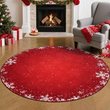 Garvee Christmas Round Rug 4ft Washable Circle Rug Non-Slip Xmas Decorative Throw Floor Covers Boho Accent Circle Rug Snowflake Christmas Carpet for Living Room Bedroom Home Decor, Red - Red