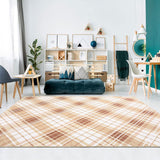 Garvee Area Rugs 8x10 Living Room Rug Washable Rug Modern Plaid Area Rug Indoor Soft Bedroom Rug Non-Slip Backing Cross Lines Print Carpet Foldable Thin Rug for Bedroom Home Office Nursery Coffee - Brown
