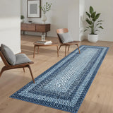 Garvee Printed Rug Braided Pattern Washable Runner 2x8 Blue Non Slip Low Pile Stain Resistant Carpet for Entryway Kitchen Bathroom - Blue