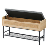 Garvee Shoe Storage Bench with Cushion, Metal and Wood, Natural Rattan Design, Multi-functional, Sturdy, Easy to Install, for Entryway, Bedroom, Hallway