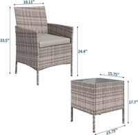 Garvee Patio Porch Furniture Sets 3 Pieces PE Rattan Wicker Chairs with Table Outdoor Garden Furniture Sets