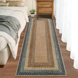 Garvee Bordered Sand/Bronze 2x10 Machine Washable Non Slip Low Pile Pet Friendly Braided Print Runner for Hallway Kitchen Living Room Bedroom Bathroom - Sand/Bronze
