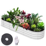 Garvee 8' X 2' X 1' Galvanized Raised Beds for Outdoor, Oval Raised Garden Bed with Open Base, Tool-Free Assembly Planter Raised Boxes for Outdoor Vegetables & Flowers, White - White