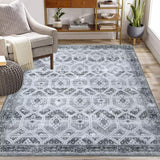 Garvee Farmhouse Vintage Area Rug 9x12 Non-Slip Throw Rug Oriental Distressed Rug Low-Pile Non-Shedding Area Rug for Laundry Bathroom Bedroom (Grey) - Gray