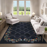 Garvee Floral Black 5x7 Washable Area Rugs for Living Room: Modern Floral Non Slip Large Area Rugs for Bedroom, Large Machine Washable Living Room Low Pile Carpet with Non-Slip Backing - Black
