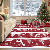 Garvee Red 8x10 Christmas Area Rug for Living Room, Washable Non Slip Indoor Carpet with Xmas Tree Reindeer Snowflake Design - Red