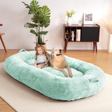 Garvee Giant Dog Bed for People, Washable & Plush Human Sized Dog Bed for Men and Women, Large Dog Bed Suitable for Adults, Anti-Slip Bean Bag for Large Dogs, Human-Sized Bed, 71"x43.3"x10" - Green