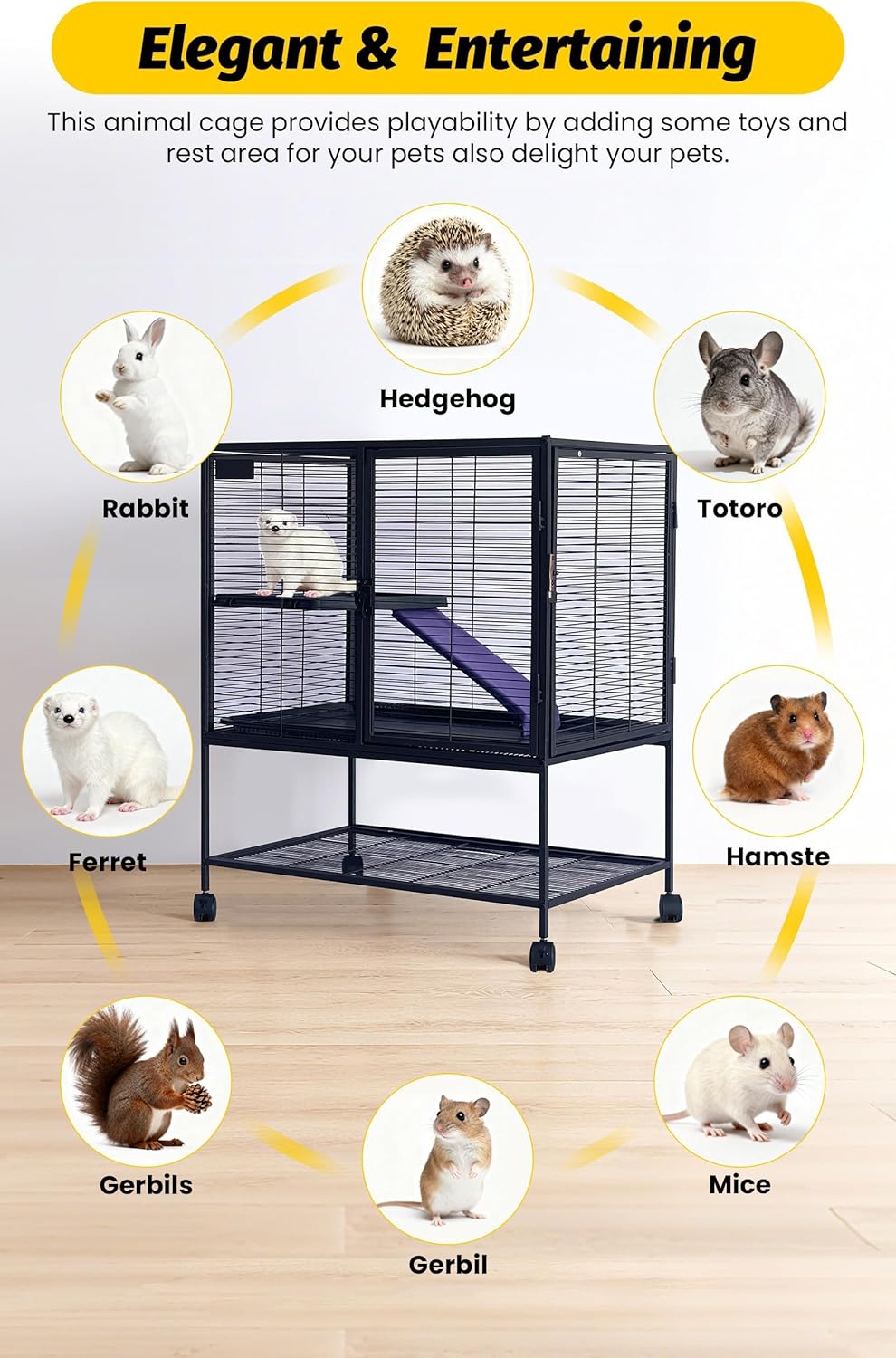 Garvee 36"H Multi-Level Metal Small Animal Cage, Removable Tray & Ramp, Lockable, BPA-Free, Indoor/Outdoor Use,for Ferrets, Hamsters, Chinchillas, Rabbits, Guinea Pigs, Hedgehogs, Gerbils