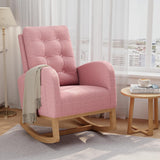 Garvee Nursery Rocking Chair, Teddy Fleece Upholstery, Sturdy Wooden Legs & High Backrest, Comfortable Glider Rocking Chair for Living Room or Bedroom, Pink - Pink|Teddy