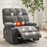 Garvee Ultra-Comfort Oversized Massage Recliner Chair with Heat, Lumbar Support, Side Pockets & Dual Cup Holders, Manual Swivel Rocker for Living Room, Bedroom, Nursery, Gray - Gray
