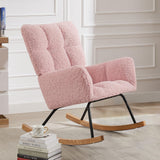 Garvee Modern Rocking Chair Ergonomic High Backrest Armrests Lounge Recliner Chair Living Room Bedroom Playroom Pink Without Soft Seat - Pink