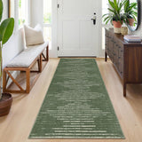 Garvee 2x6 Striped Runner Rug Non-Slip Hallway Runner Green Low Pile Washable Mat for Kitchen Laundry Room Entryway - Green-Double Stripes