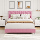Garvee Pink Full Bed Frame with Upholstered Headboard, Heavy-Duty Platform Bed Frame, Beige, Full Size - Pink
