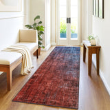 Garvee Washable Kitchen Rugs 2x6 Red Blue Hallway Runner Soft Low Pile Stain Resistant Laundry Entryway Mat Indoor Modern Throw Carpet - Red Blue