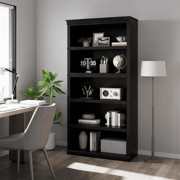 Garvee 5 Tier Bookcase, Farmhouse Book Shelf with Storage, Tall Book Case Wooden 5 Shelf Bookcase for Home Office, Living Room, Bed Room (Black, 67.4" H x 31.5" W x 12.8" D)