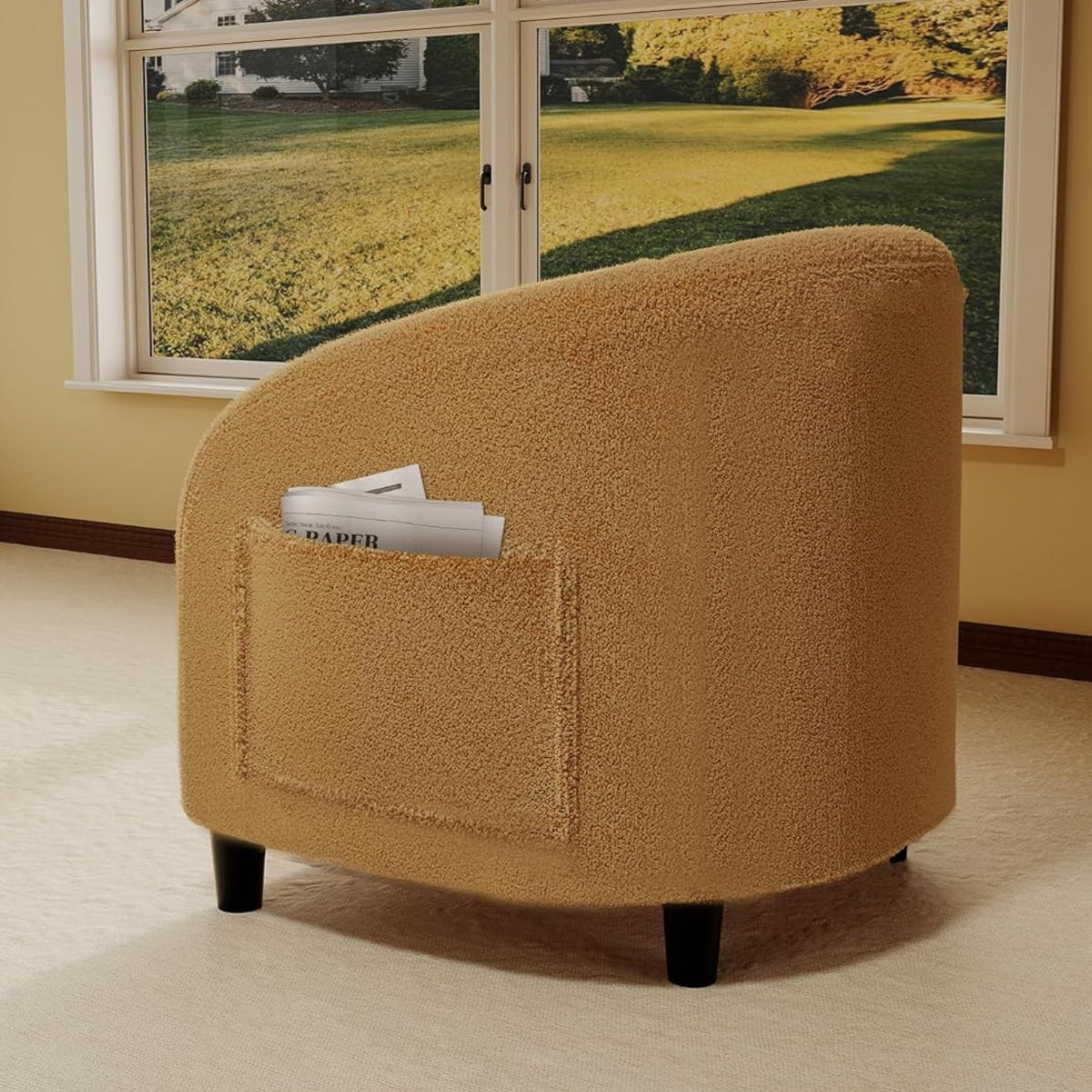 Garvee Accent Barrel Chair Boucle Club Chair with Sherpa Upholstery, Ergonomic Support, Durable Plastic Legs, Easy Assembly, for Living Room Bedroom, Yellow