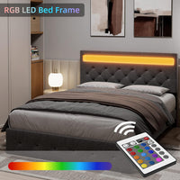 Garvee Full Bed Frame with LED Lights Headboard, LED Bed Frame with Fast-Charging USB Port, Upholstered Platform Bed Frame, No Box Spring Needed, Easy Assembly, Grey
