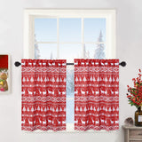 Garvee Boho Tier Curtains for Kitchen Window, Christmas Tree and Deer Pattern Bathroom Window Curtain, Xmas Decoration Window Treatment Decor Curtains, 26" W x 30" L, Red, Set of 2 - Red