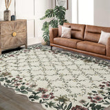 Garvee Floral Irregular Edge Carpet Non Slip Washable Boho Vintage Rug for Entryway 10x13ft Beige - Beige