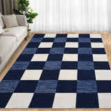 Garvee Modern Plaid 10x13 Large Area Rug, Soft Non-Slip Carpet Living Room Rug Checkered Navy Grey & Cream Rug for Bedroom, Modern Large Area Rug for Home Office - Navy Blue