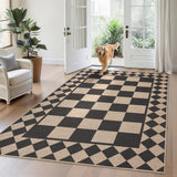 Garvee 5x7 Checkered Easy Jute Rug Washable Non-Slip Indoor Outdoor Area Rug, Black & Natural - Black & Natural