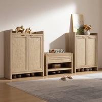 Garvee Boho 32" Rattan Shoe Storage Cabinet with 2 Doors and Adjustable Shelves for Entryway, Hallway, Living Room and Bedroom, Light Oak