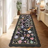 Garvee 2x6 Runner Rug Scalloped Kitchen Rug Modern Floral Carpet Non-Slip Low Pile Bathroom Rug Black - Black