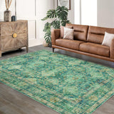 Garvee Area Rugs Vintage Oriental Printed Distressed Design Green 8x10Ft Low Pile Washable Non Slip Soft Carpet for Living Room Bedroom - Green