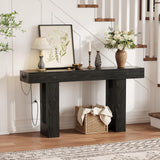 Garvee 63" Console Table with Power Outlet, Extra Long Sofa Table for Hallway, Living Room, 33.3" High, Black - Black