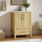 Garvee Modern 24" Wooden Freestanding Bathroom Vanity with 2 Doors and Drawer for Bathroom, Natural - Natural