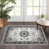 Garvee Washable Vintage Area Rug - 2x3 Traditional Oriental Medallion Floral Design, Stain Resistant Indoor Print Carpet for Entryway Bedroom Living Room Office Kitchen, Kid & Pet Friendly, Grey - Gray