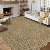 Garvee Imitation Braided Collection-Print 8x10 Living Room Area Rug Non-Slip Washable Farmhouse Scalloped Large Bedroom Rug Stain Resistant Ultra-Thin Foldable Carpet for Nursery Dining Room - Natural