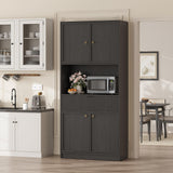 Garvee 70" Kitchen Pantry Cabinet in Grille Design with Doors and Drawer, Black - Black