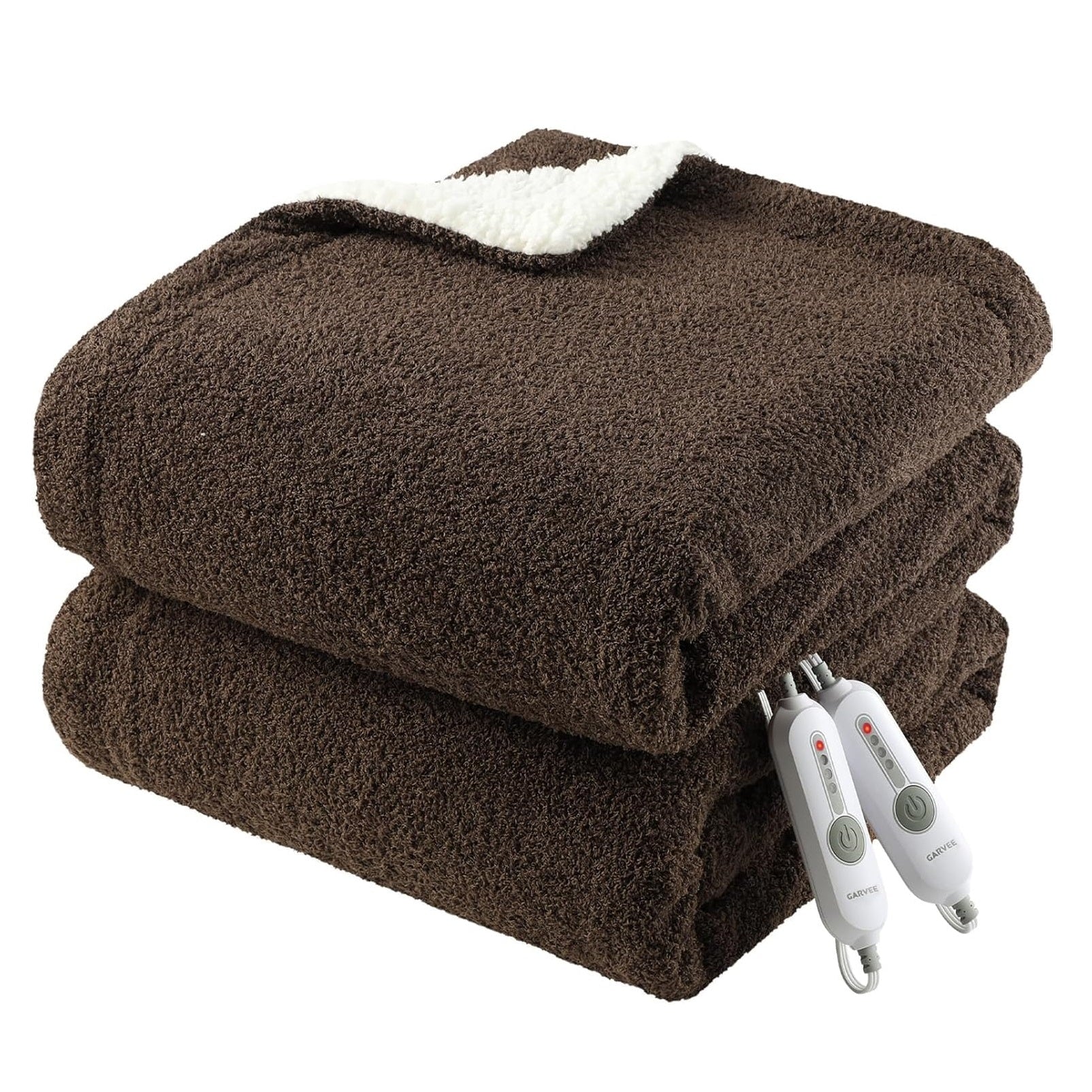 Garvee King Size Electric Blanket, Heated Blanket Dual Control Soft Double Sherpa Cozy with 4 Heating Levels & 10H Auto Off, Over-Heat Protection, Machine Washable, ETL Certification, Brown 90"x100"