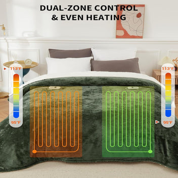 Garvee Heated Blanket King Size with Dual Control, Velvet Soft Fast Heating Blankets King, 4 Heat Settings & 10H Auto Off, Machine Washable, ETL Certified Electric Blanket, 90"x100" Green