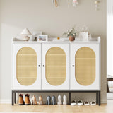 Garvee Shoe Cabinet Storage for entryway Shoe Organizer with 3 Rattan Doors Shoe Storage with Adjustable Shelves 7-Tier Shoe Rack zapatero organizador for Hallway Living Room White - White