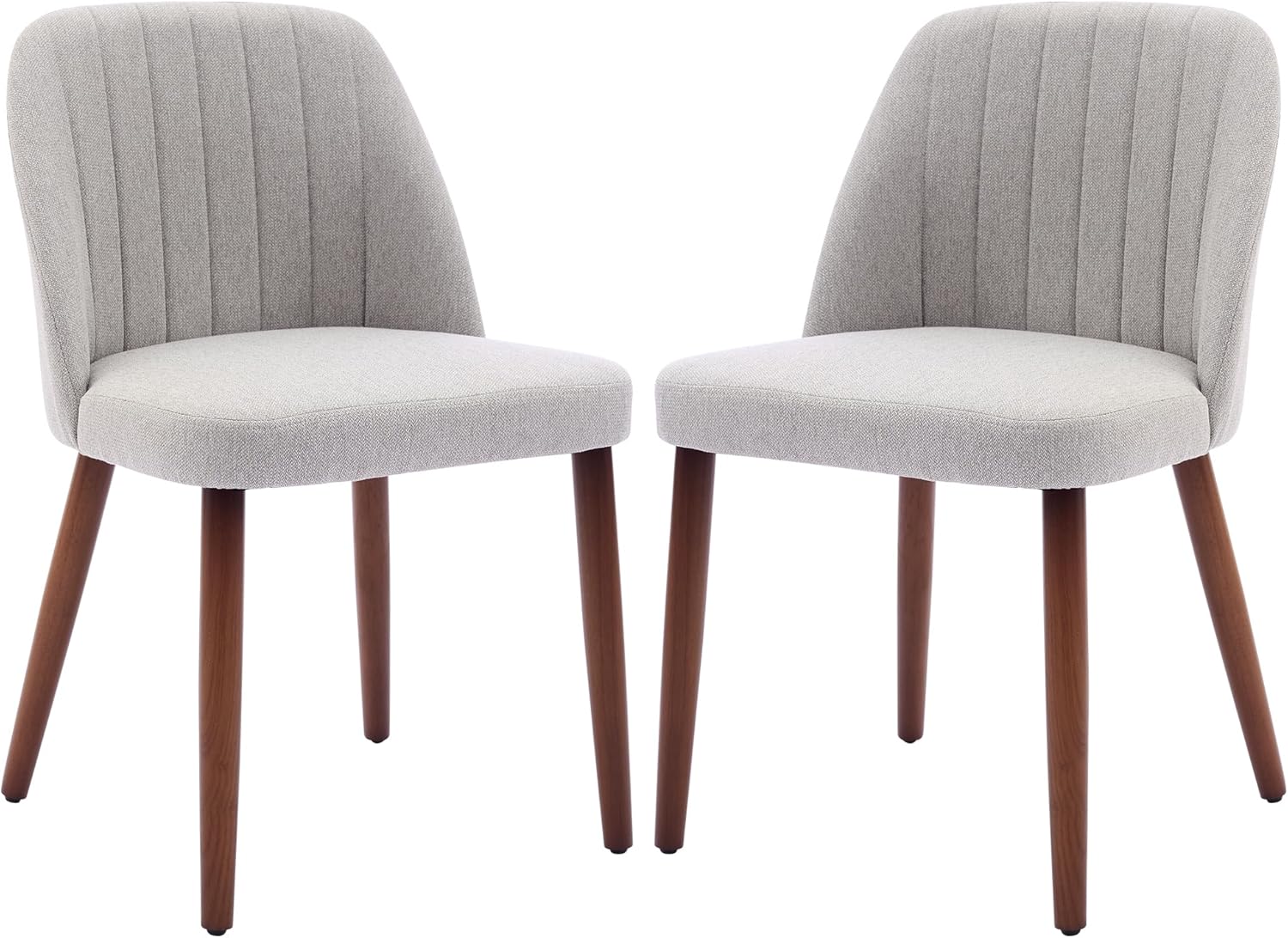Garvee Set of 2 Mid-Century Modern Fabric Upholstered Dining Chairs with Padded and Solid Wood Legs, Grey