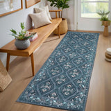 Garvee Machine Washable Non Slip Low Pile Rug Large Indoor Carpet Retro Distressed for Bedroom Living Room Dorm - Blue Gray