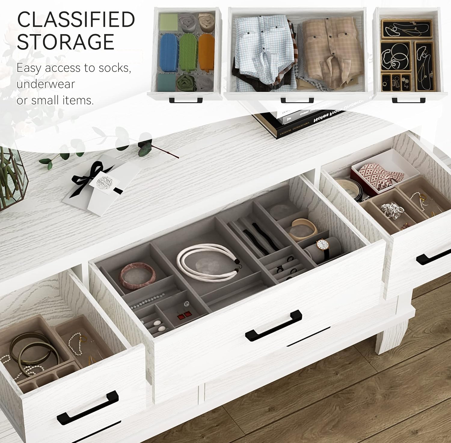 Garvee 7-Drawer White Dresser with Metal Handles + Large Storage Capacity + Wood Construction + Anti-Tip Safety + Modern Design for Bedroom, Closet, Living Room, White