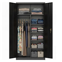 Garvee Heavy-Duty Steel Storage Cabinet 20.47"×6.3"×74.02" – Locking Doors, Adjustable Shelves & Hanging Rod, Freestanding Closet for Garage/Office/Home/Gym, Black