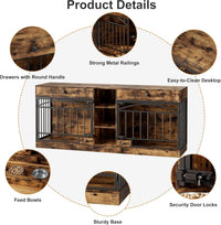 Garvee Dog Crate Furniture for 2 Dogs, 78.7" Large Dog Kennel Indoor with 2 Storage Drawers, 3 Shelves and Feeding Bowls, Double Dog Crate TV Stand for Small and Medium Dogs, Brown