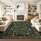 Garvee Botanical Area Rugs 10x13 Extra Large Washable Non-Slip Vintage Carpet Moss Green for Living Room Bedroom Dining Room Office - Moss Green