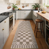 Garvee 2x6 Kitchen Runner Rug Non Slip Brown Checkered Rug Washable Soft Low-Pile Geometric Tan Brown for Entryway Kitchen Dining Room - Brown