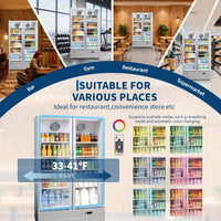 GARVEE 32.5 Cu.ft Double Door Commercial Beverage Cooler - 580-Can Glass Display Fridge | Frost-Free Air-Cooled, Automatic Door Rebound | for Bar/Restaurant/Supermarket (Silver)