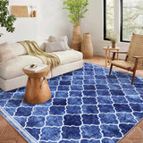 Garvee Moroccan Rugs 8x10 Rugs for Living Room,Large Washable Area Rug Ultra-Thin Soft Carpet, Oriental Trellis Bedroom Rug Distressed Non Shedding Throw Rug for Dining Room Office 8'x10' Blue - Blue
