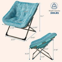 Garvee Comfy Collapsible Saucer Chair for Adults, Soft Faux Fur, No Assembly Required, Durable Metal Frame, Stylish Lounge Seating for Bedroom, Dorm, Living Room, Green with Gold Legs