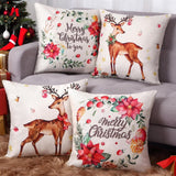 Garvee Beige Christmas Throw Pillow Covers Christmas Deer Wreath Pattern Printed Pillow Cases Xmas Linen Cushion Case for Couch Sofa Bed, 4 pcs 18×18 - Wreath