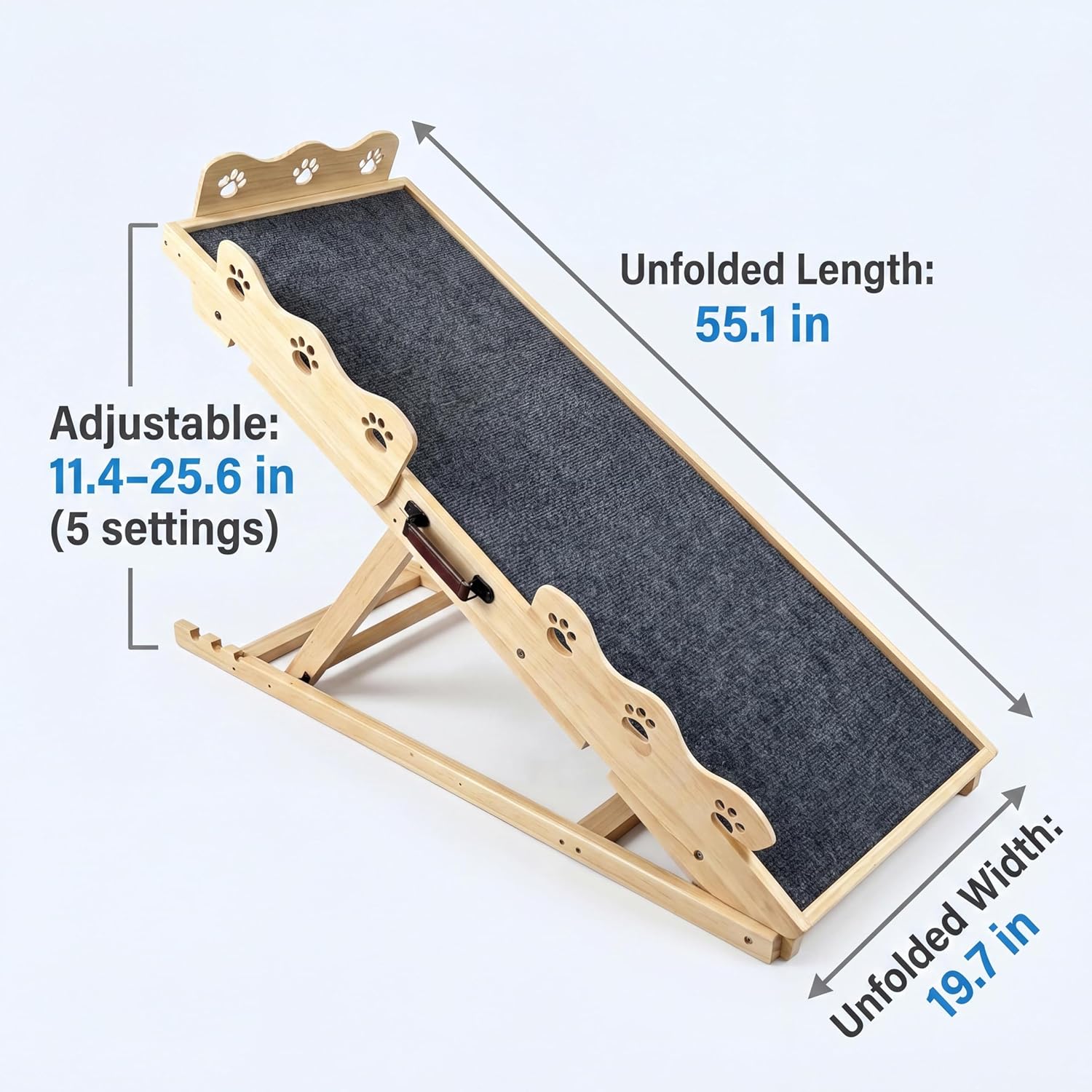 Garvee Wooden Adjustable Dog Ramp for Bed Couch Pet Ramp for Small or Large Dog with Non-Slip Surface Portable Dog Car Ramp for SUV Car. RVs & Truck. Up to 250 LBS